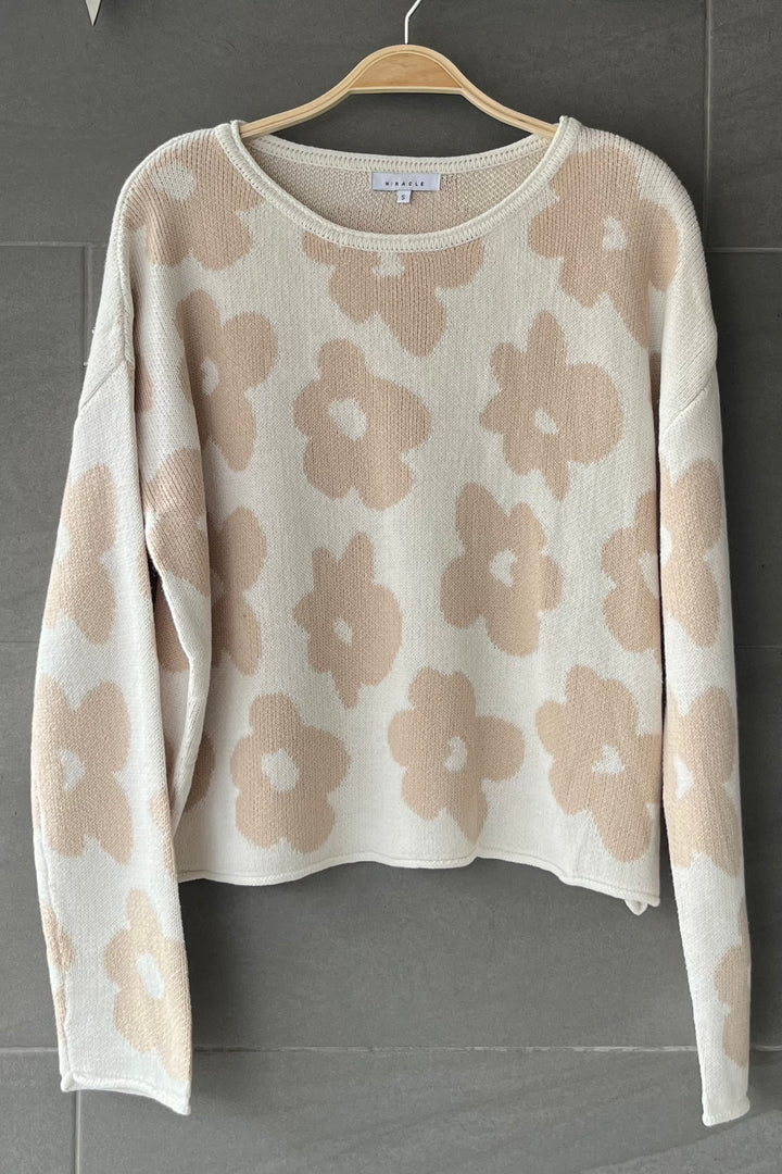 My Cozy Floral Cotton Sweater (Sand)