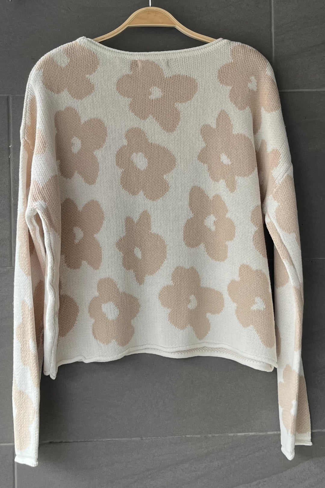 My Cozy Floral Cotton Sweater (Sand)