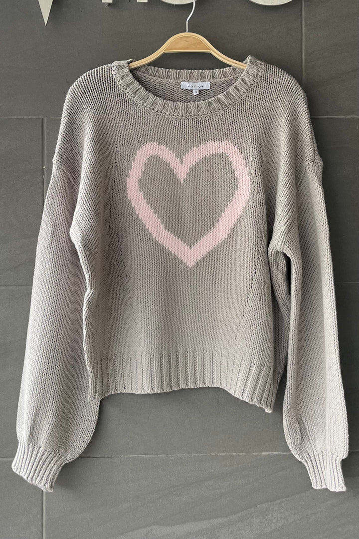 My Cozy Queen Of Hearts Sweater (Silver/Pink)