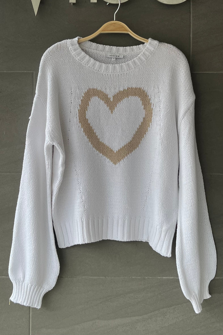 My Cozy Queen Of Hearts Sweater (White/Beige)
