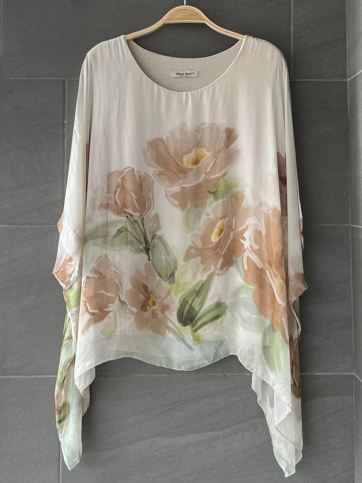 Meo Jackie Silk Blouse (Beige Floral)