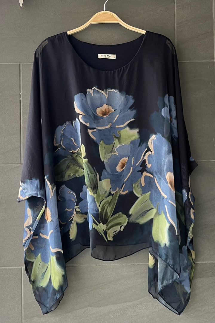 Meo Jackie Silk Blouse (Navy Floral)