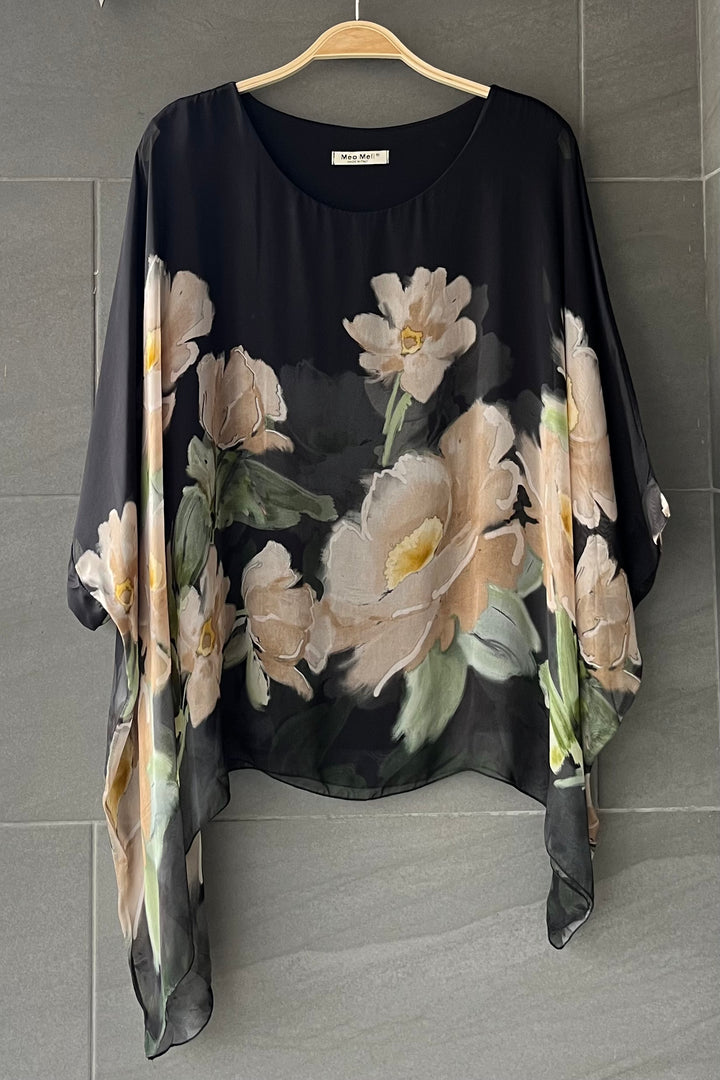 Meo Jackie Silk Blouse (Black/Taupe Floral)