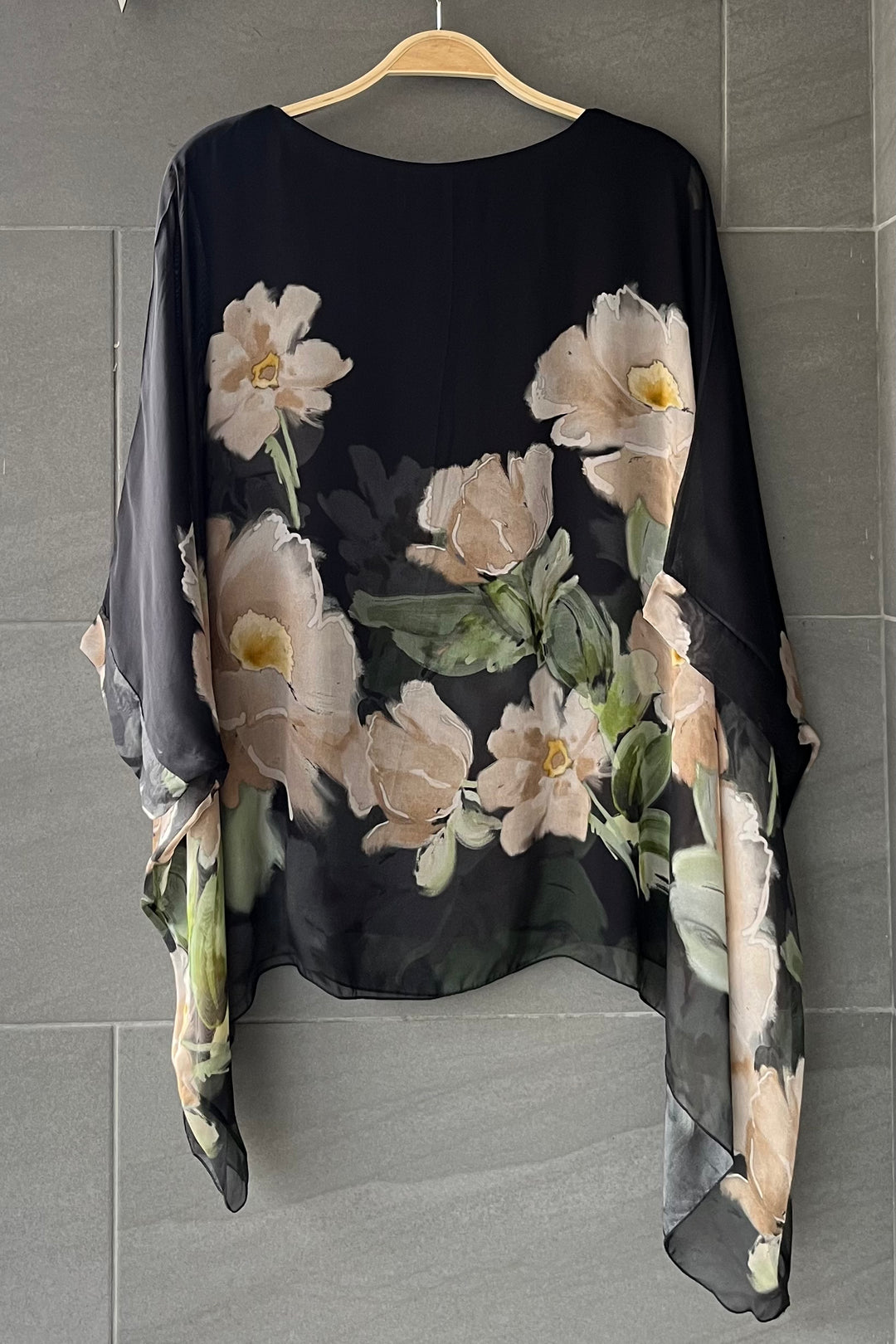 Meo Jackie Silk Blouse (Black/Taupe Floral)