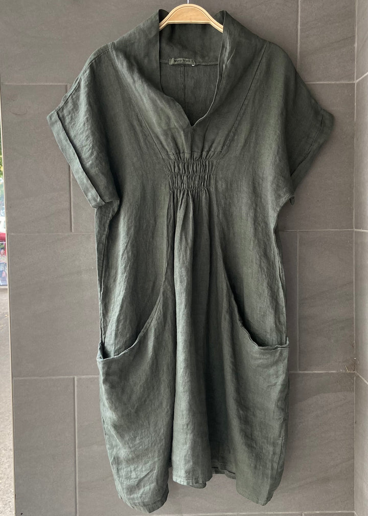 Meo Linen Pocket Dress (Army Green)