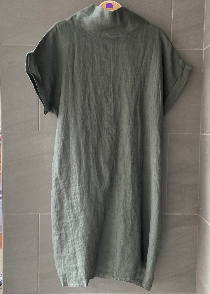 Meo Linen Pocket Dress (Army Green)
