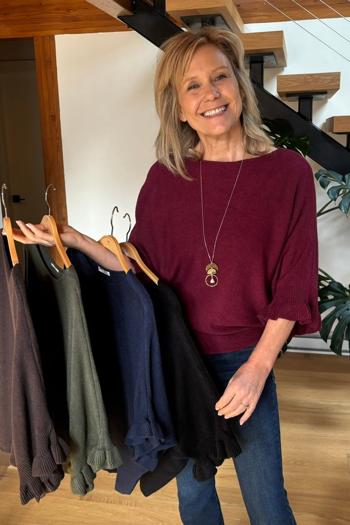 Meo Knit Flutter Sweater (Burgundy)