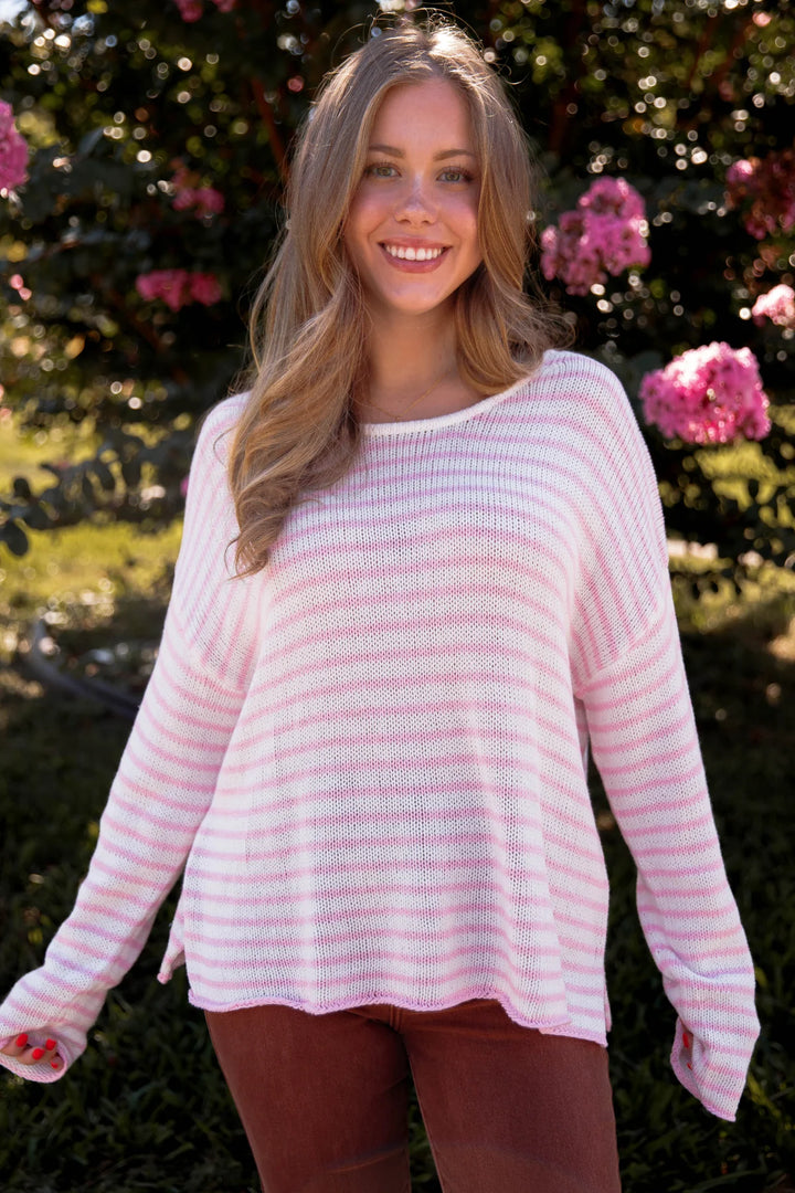 My Cozy Seraphina Striped Sweater (Blush Pink)