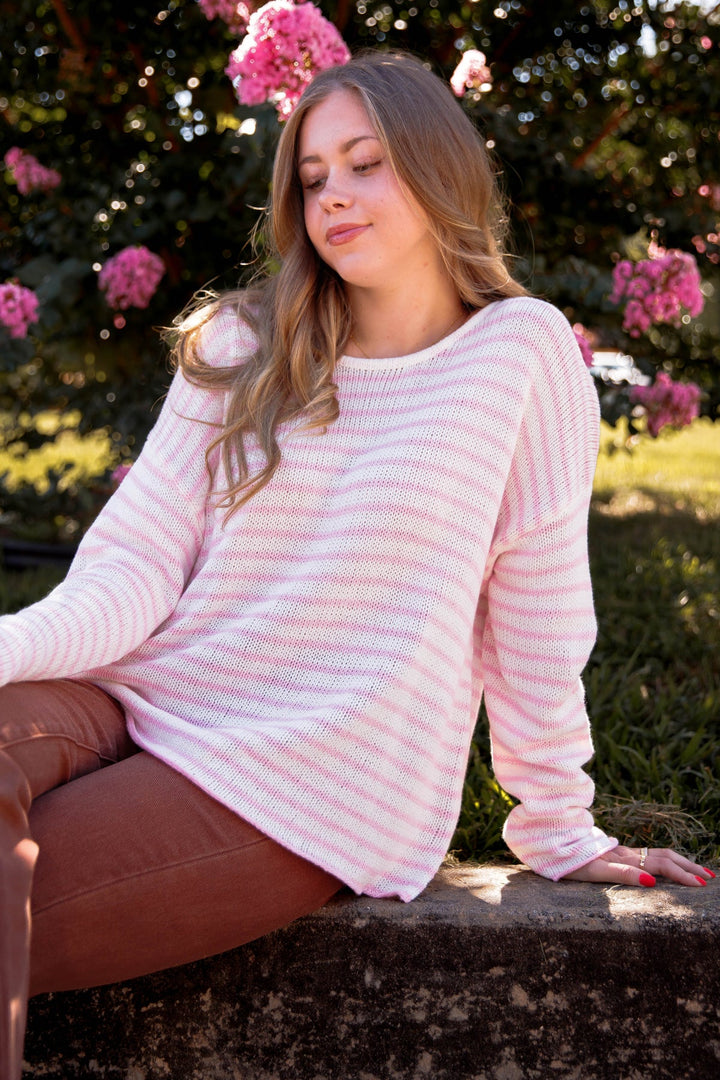 My Cozy Seraphina Striped Sweater (Blush Pink)