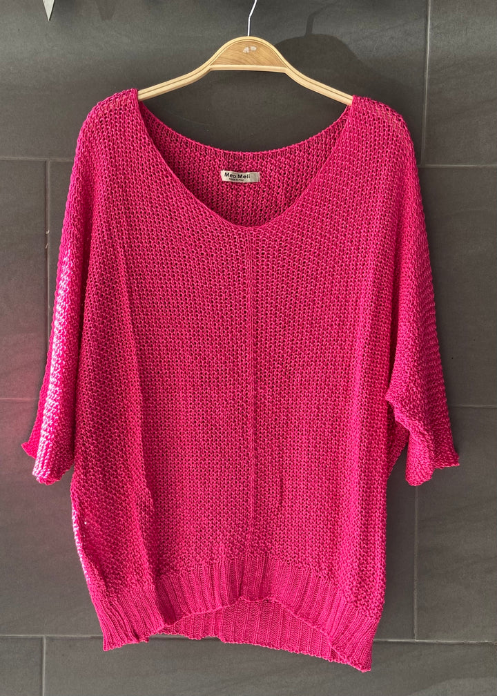 Meo Loose Knit Sweater (Fuchsia)