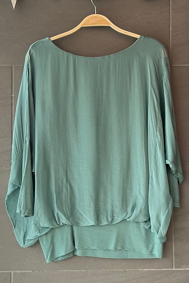 Meo Silk Banded Top (Light Teal)