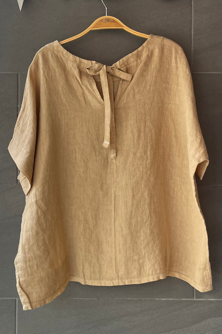 Meo Linen Tie Back Tee (Light Tan)