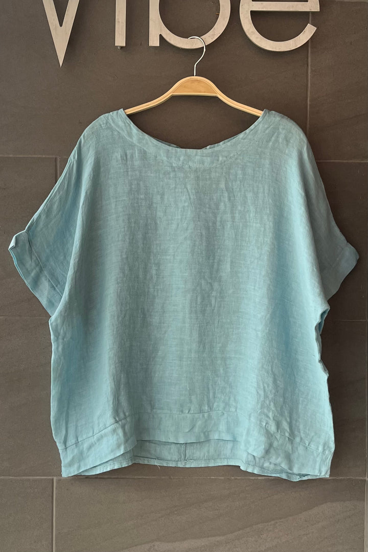 Meo Linen Tie Back Tee (Air Blue)