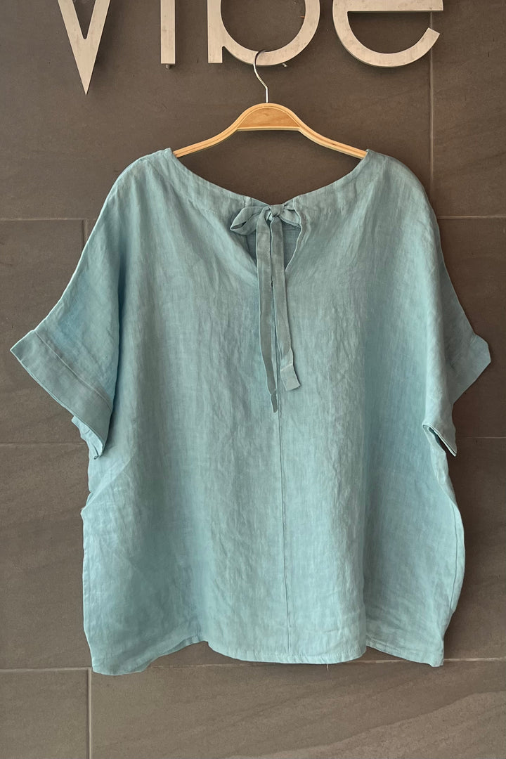 Meo Linen Tie Back Tee (Air Blue)
