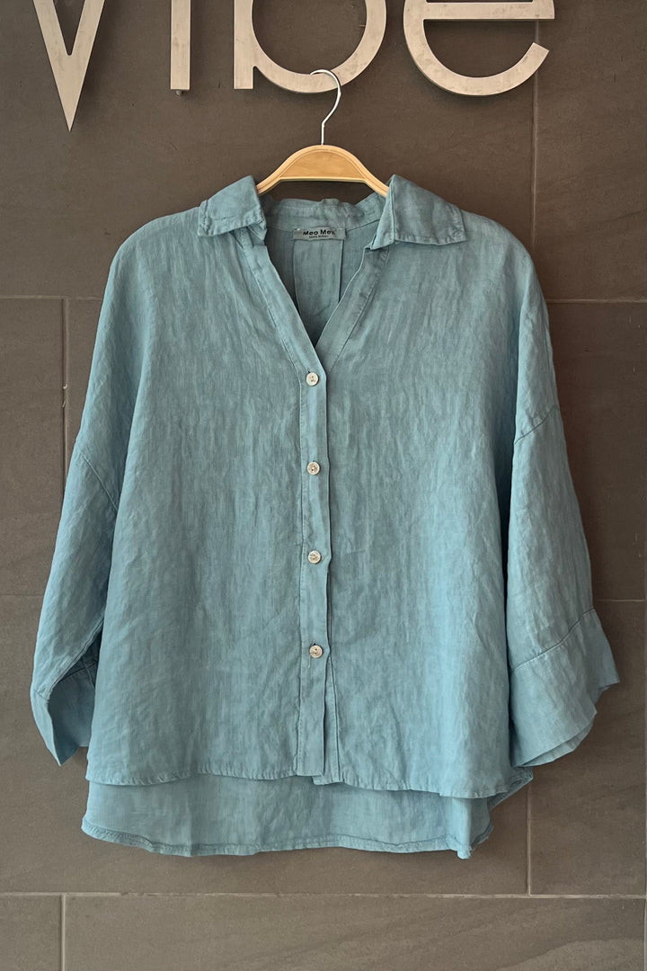 Meo Linen Rimini Button Down Shirt (Air Blue)