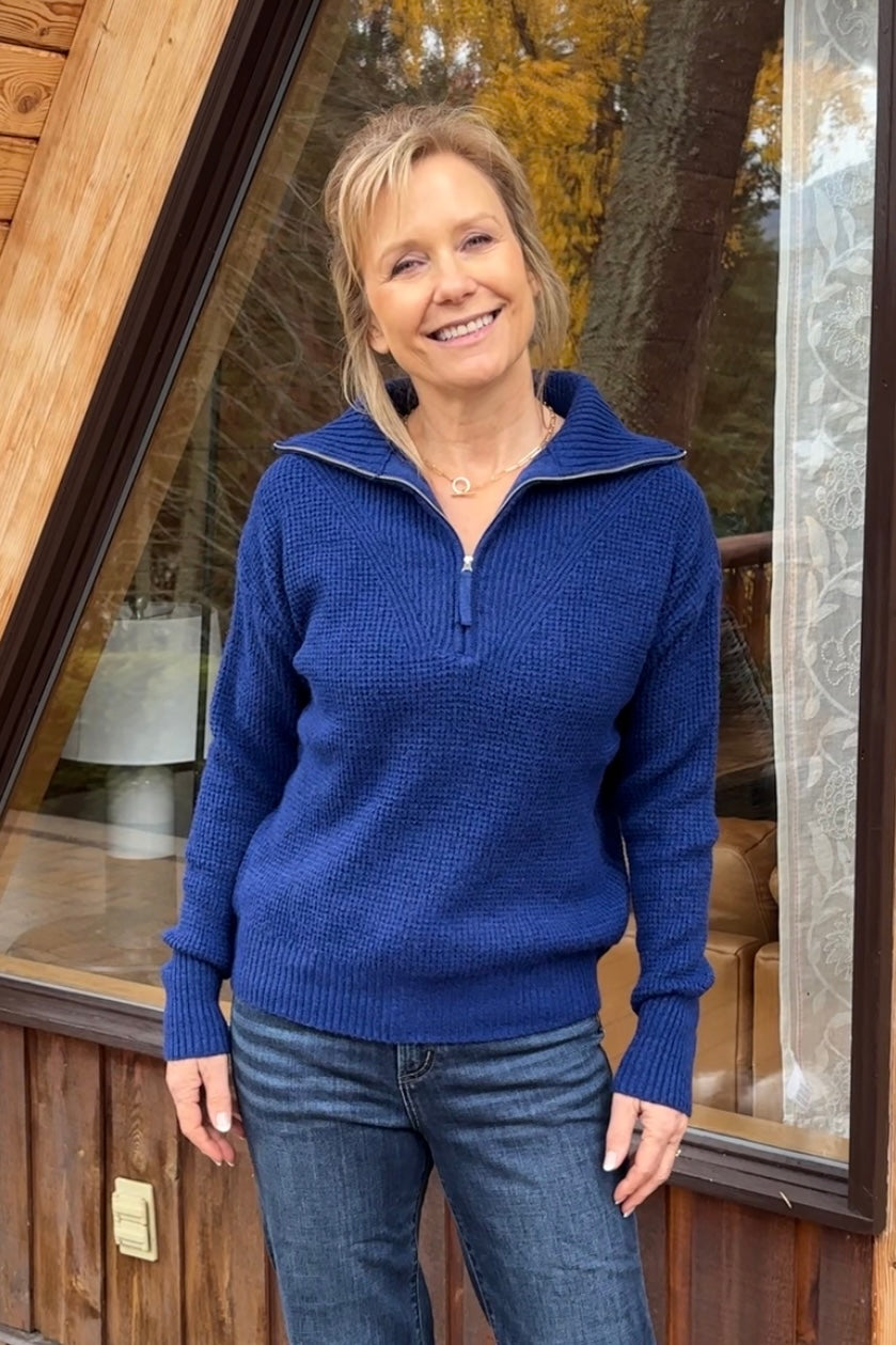 Zen Oxford Knit Zip Sweater (Royal Blue)