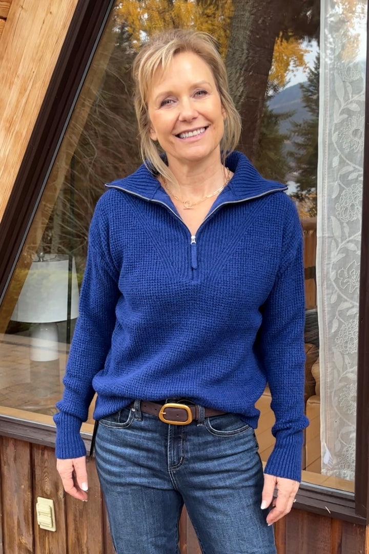 Zen Oxford Knit Zip Sweater (Royal Blue)