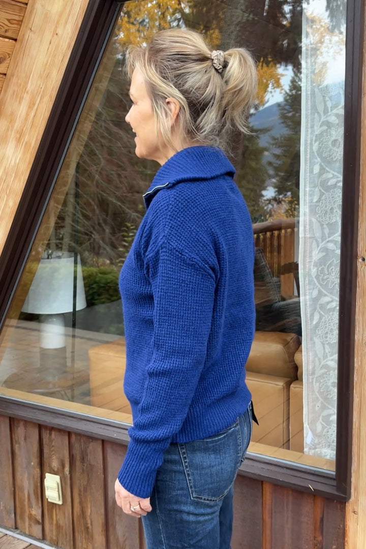 Zen Oxford Knit Zip Sweater (Royal Blue)