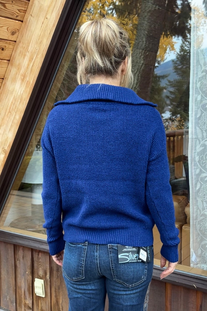 Zen Oxford Knit Zip Sweater (Royal Blue)