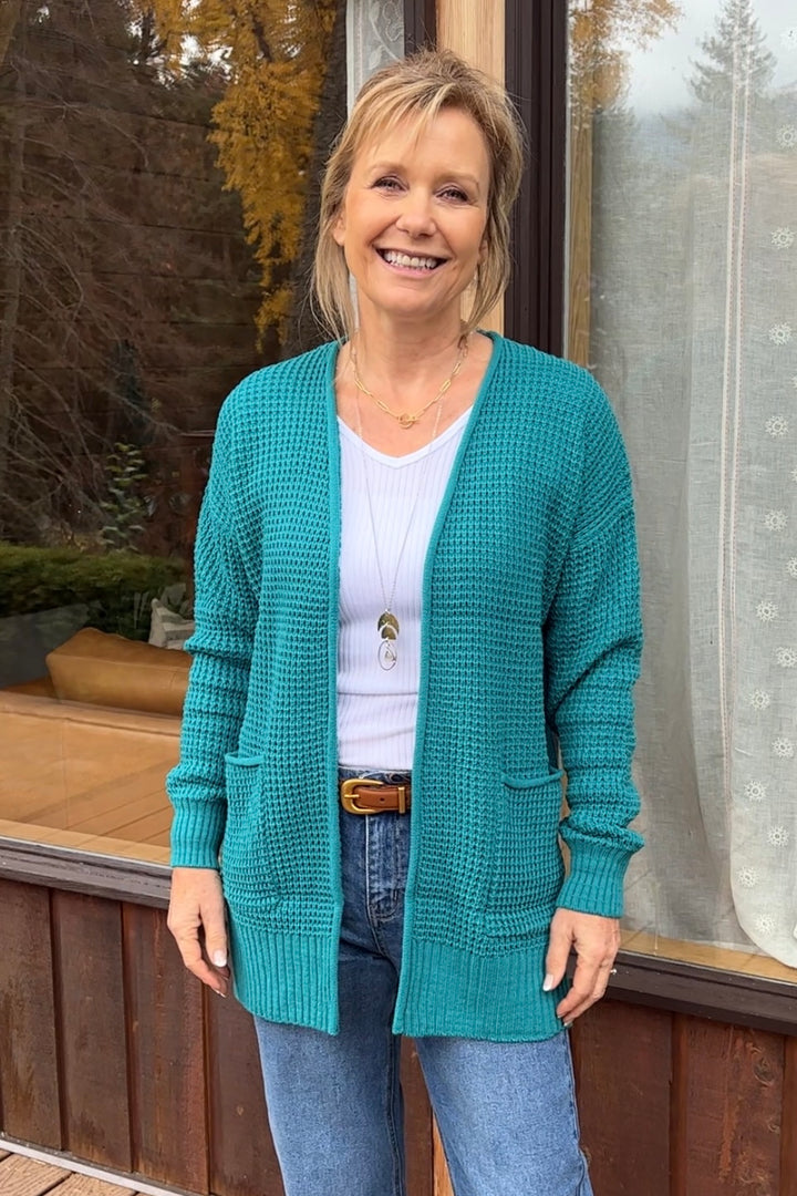 Zen Waffle Knit Cardigan (Teal)