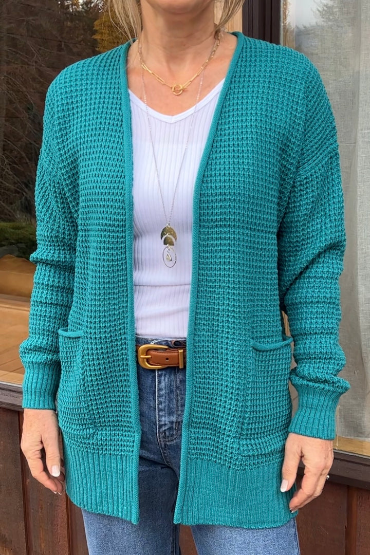Zen Waffle Knit Cardigan (Teal)