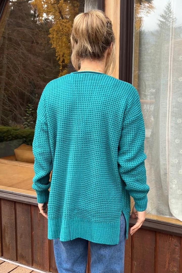 Zen Waffle Knit Cardigan (Teal)