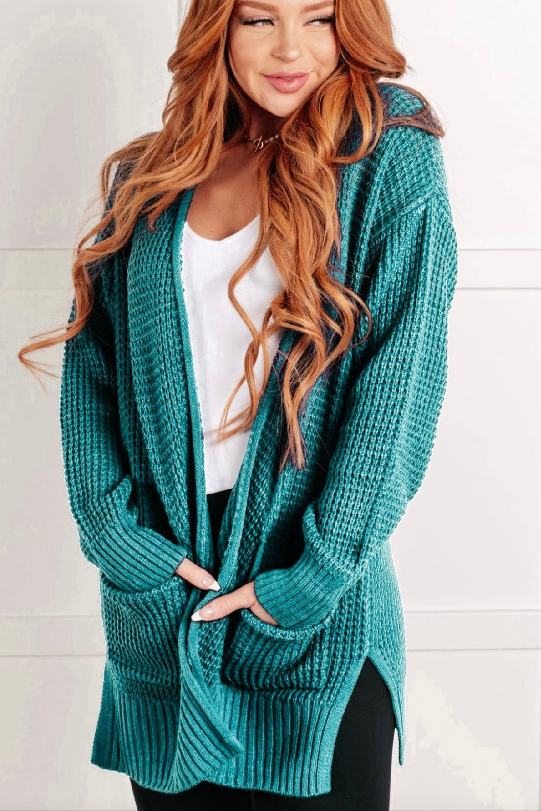 Zen Waffle Knit Cardigan (Teal)