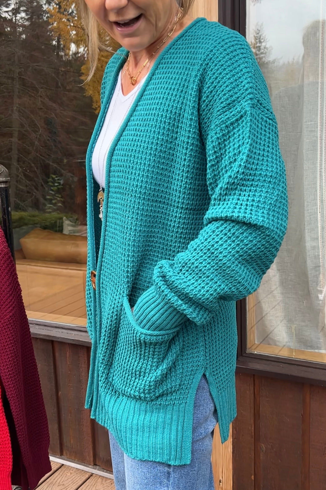Zen Waffle Knit Cardigan (Teal)
