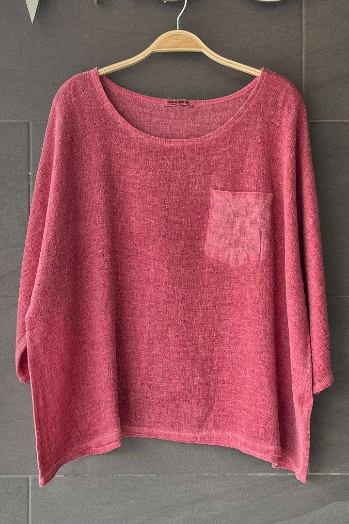 Meo Linen Boxy Pocket Tee (Sangria)