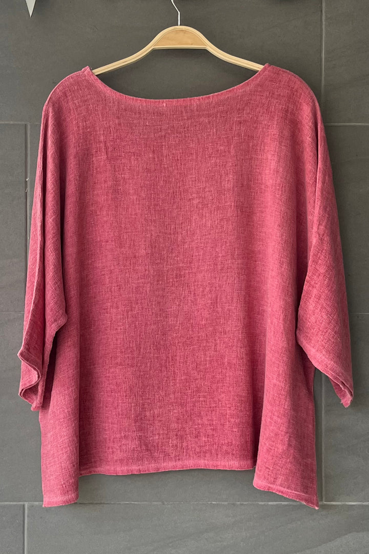 Meo Linen Boxy Pocket Tee (Sangria)