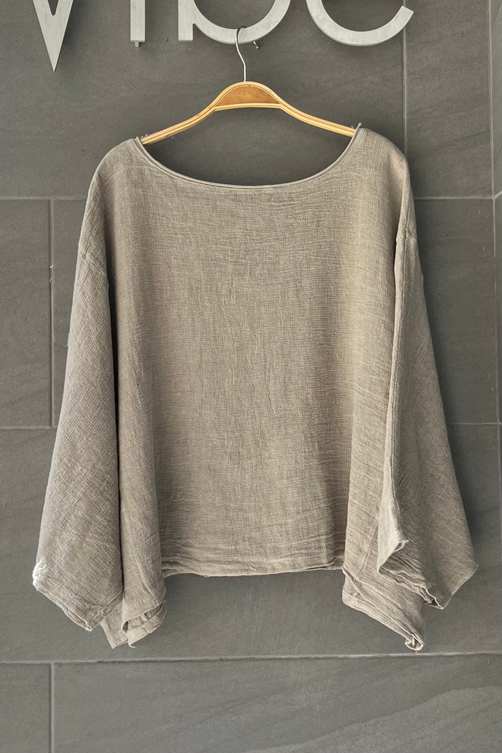 Meo Linen Boxy Dolman Tee (Taupe)