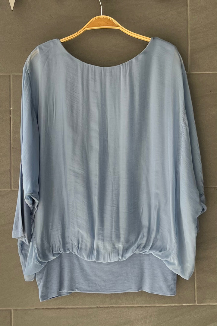 Meo Silk Banded Top (Denim)