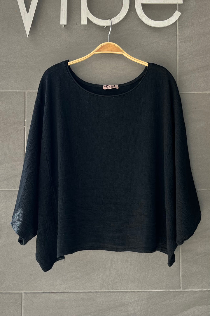 Meo Linen Boxy Dolman Tee (Black)
