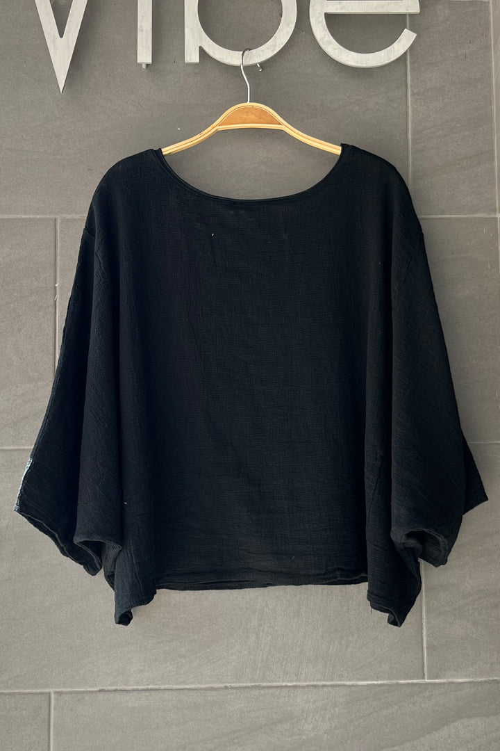 Meo Linen Boxy Dolman Tee (Black)
