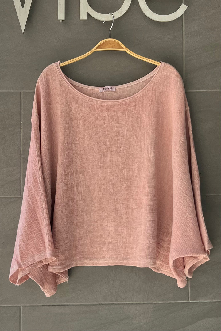 Meo Linen Boxy Dolman Tee (Pink)