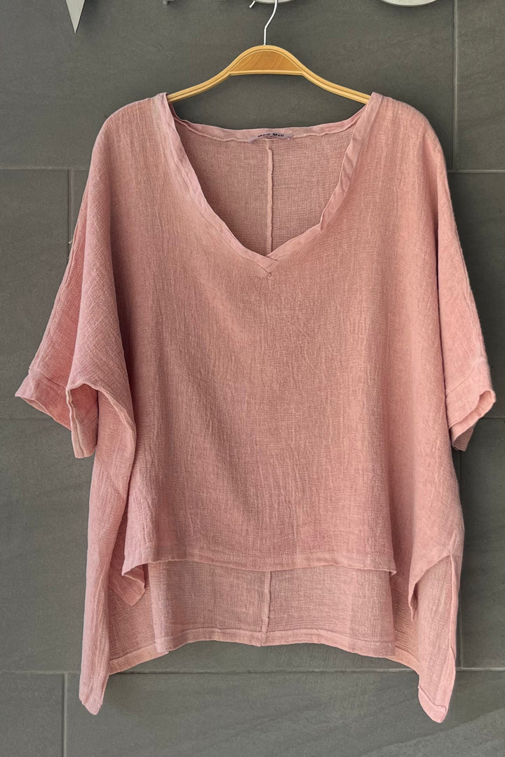 Meo Linen High-Low V Tee (Flamingo Pink)