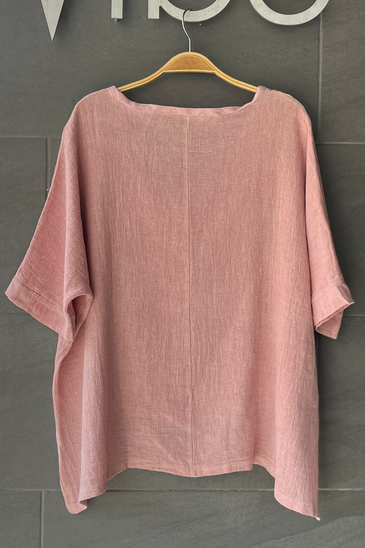 Meo Linen High-Low V Tee (Flamingo Pink)