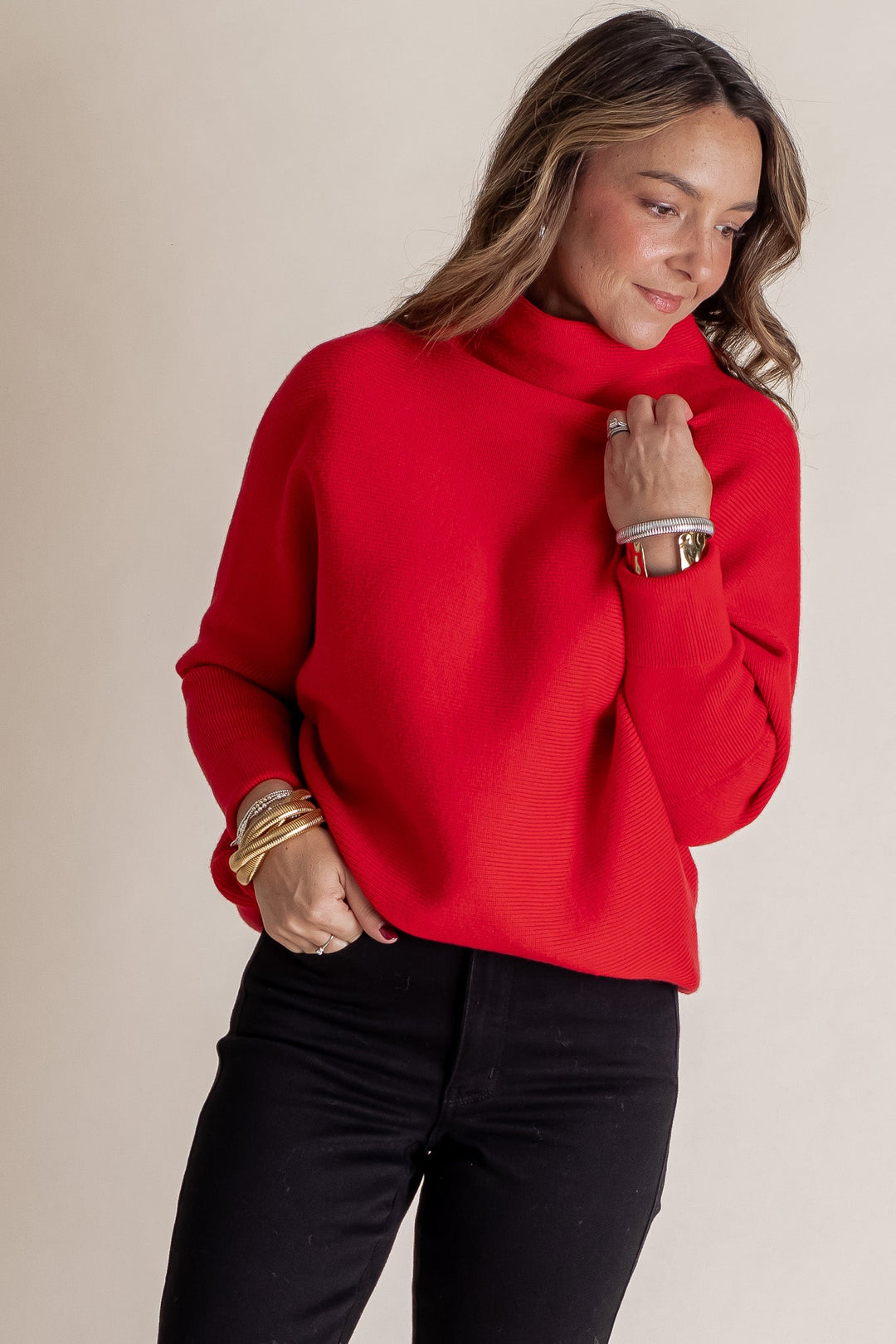 Zen Rib Dolman Sweater (Ruby)