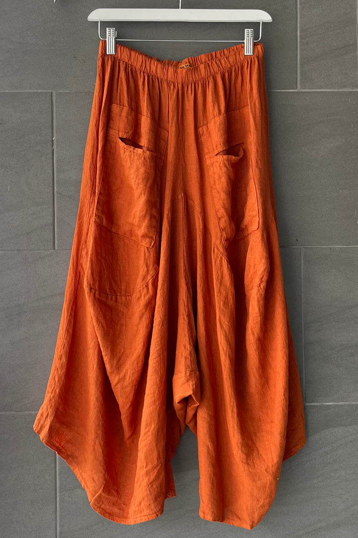 Meo Linen Crop Harem Pants (Rust)
