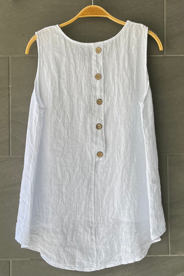 Meo Linen High-Low Button Tank (White)