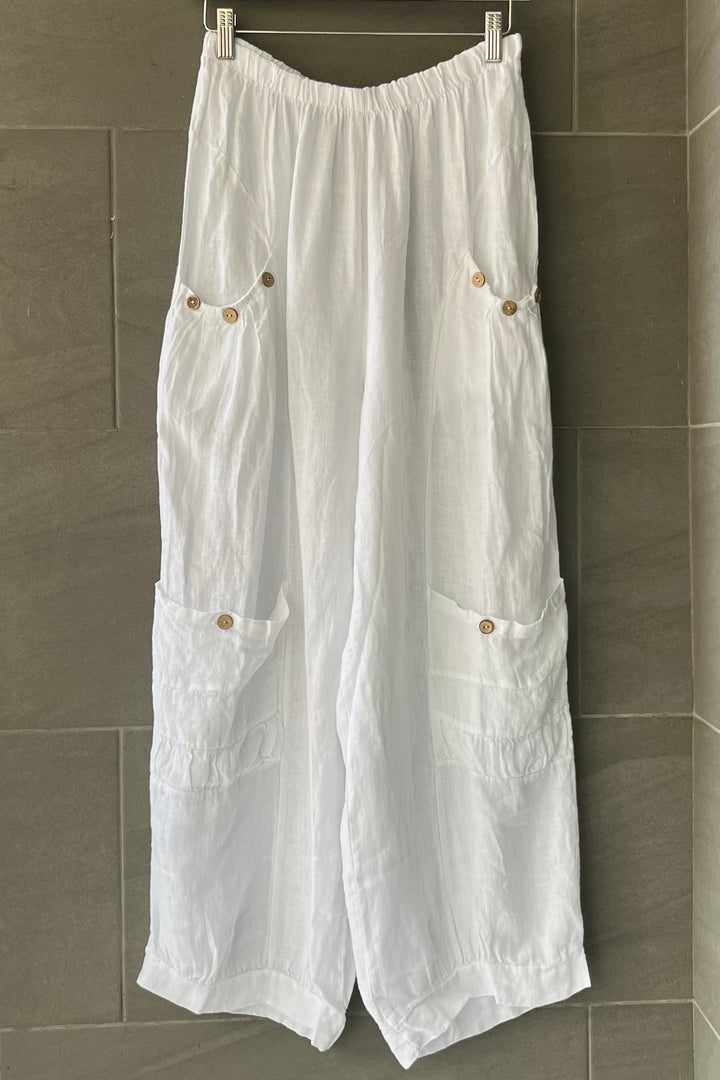 Meo Linen Siena Button Pant (White)