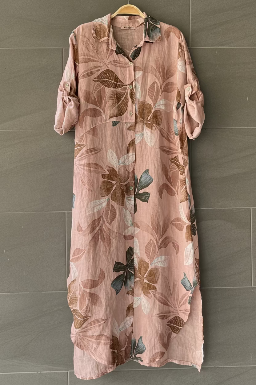 Meo Linen Foliage Cardigan Dress (Pink)