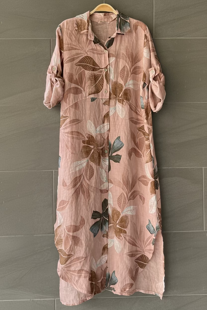 Meo Linen Foliage Cardigan Dress (Pink)