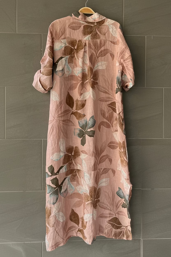 Meo Linen Foliage Cardigan Dress (Pink)