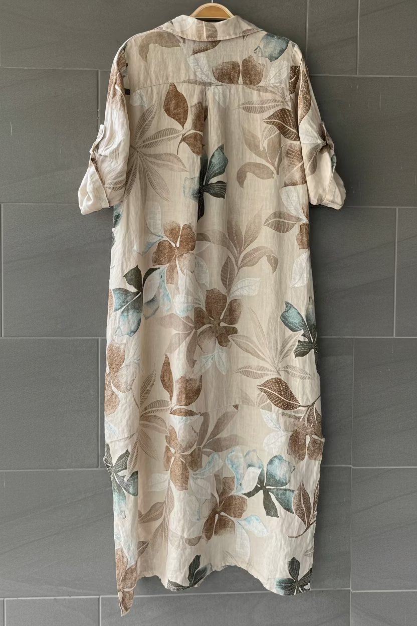 Meo Linen Foliage Cardigan Dress (Beige)
