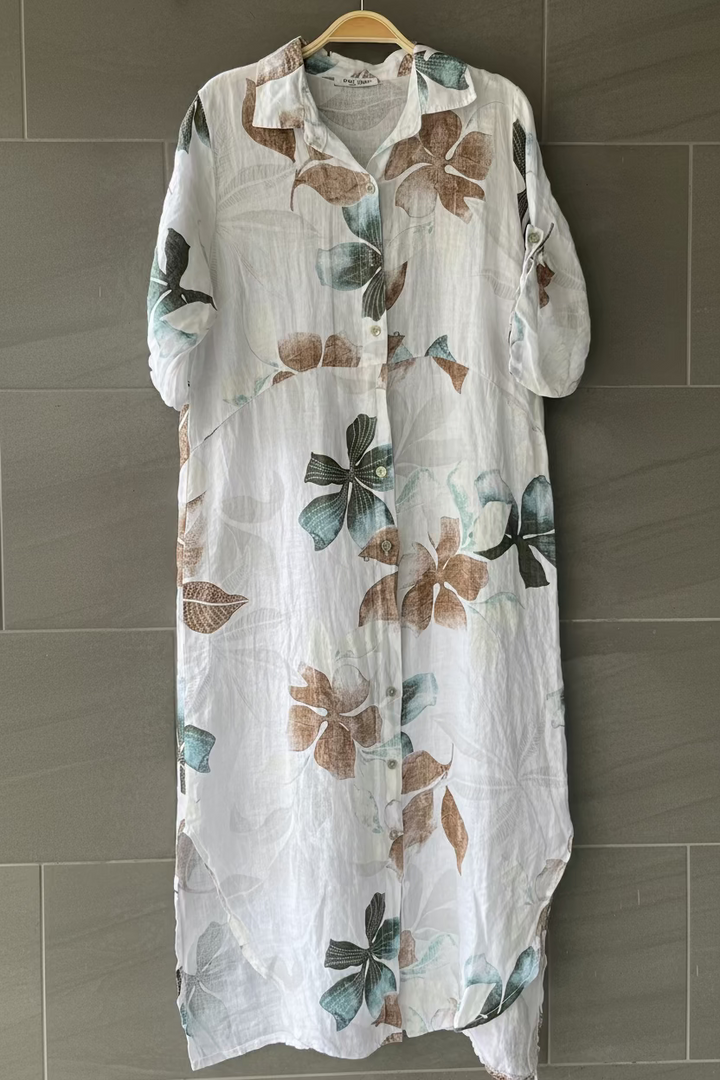 Meo Linen Foliage Cardigan Dress (White)