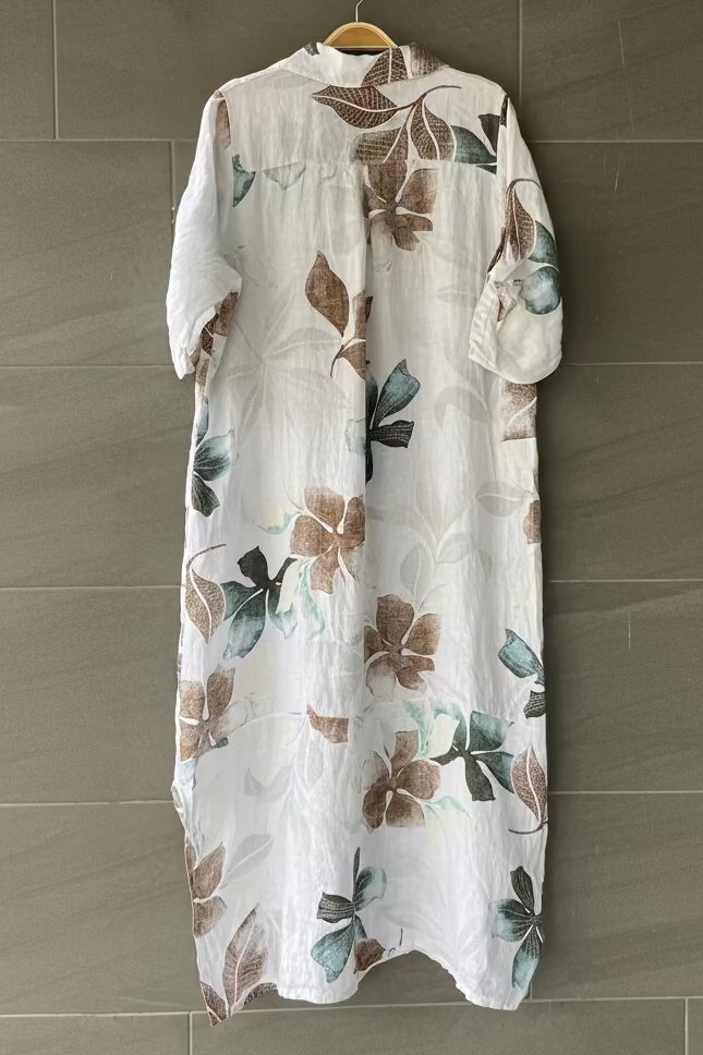 Meo Linen Foliage Cardigan Dress (White)