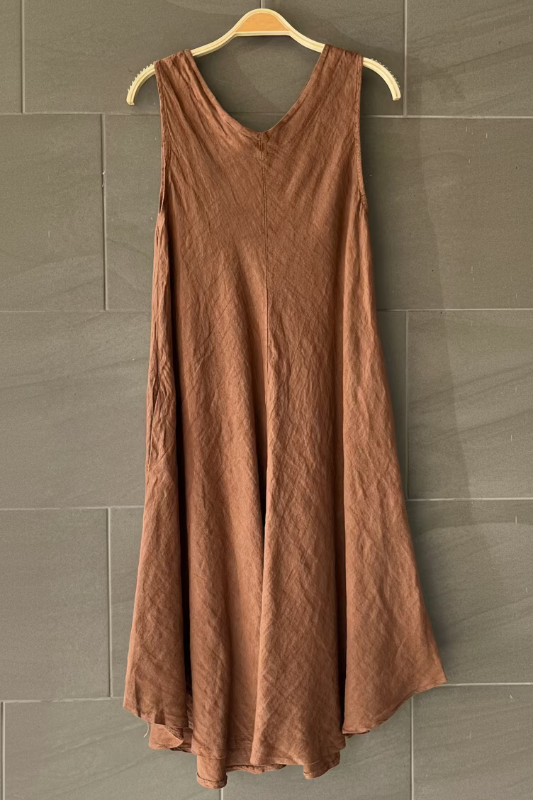 Meo Linen Double V Dress (Brown)