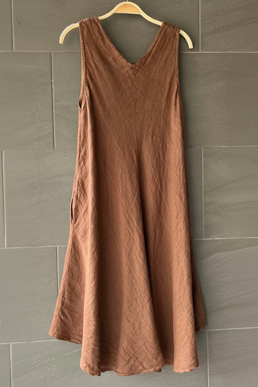 Meo Linen Double V Dress (Brown)
