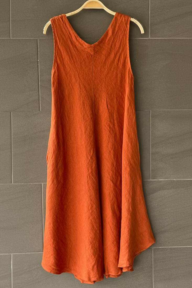 Meo Linen Double V Dress (Rust)